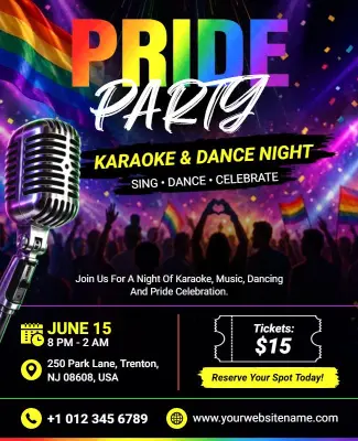 Pride Party Karaoke and Dance Night Flyer Template