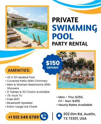 Private Swimming Pool Party Rental Flyer Template