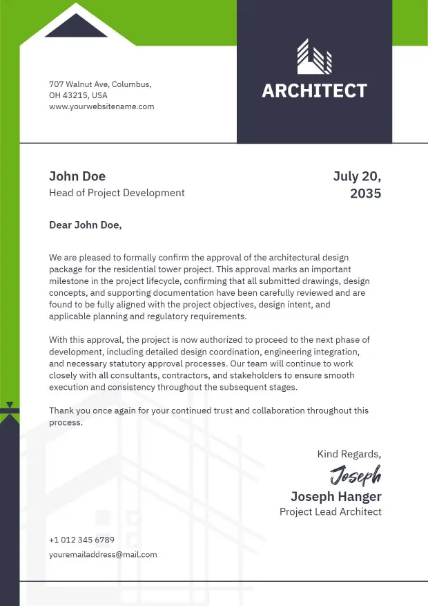 Professional Architectural Correspondence Letterhead Template