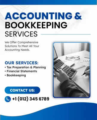 Professional Blue Accounting and Bookkeeping Services Flyer Template