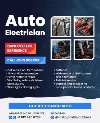 Professional Blue Auto Electrician Service Offer Poster Template