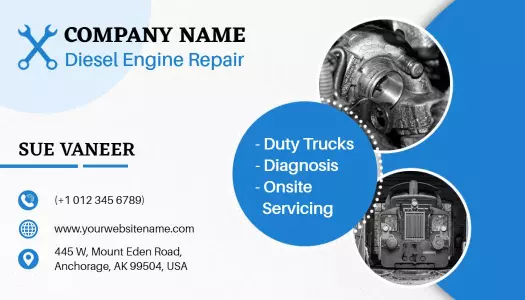 Professional Blue Auto Repair Diesel Engine Business Card Template