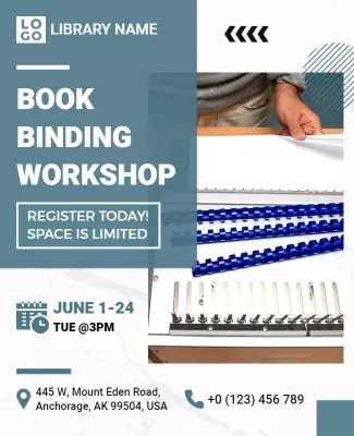 Professional Blue Book Binding Workshop Enrollment Poster Template