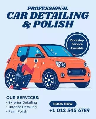 Professional Blue Car Detailing and Polish Service Poster Template