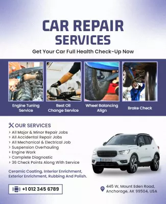 Professional Blue Car Repair Services Maintenance Poster Template