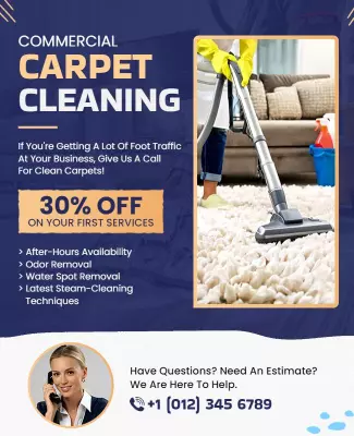 Professional Blue Commercial Carpet Cleaning Services Poster Template