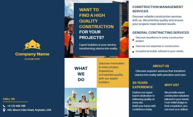 Professional Blue Construction Management Services Brochure Template