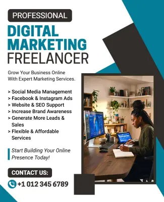 Professional Blue Digital Marketing Freelancer Services Flyer Template