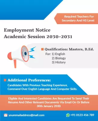 Professional Blue Employment Notice for Teaching Positions Poster Template