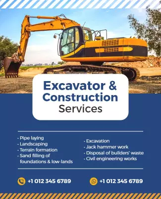 Professional Blue Excavator Construction Services Poster Template