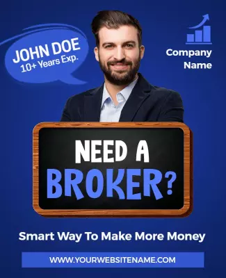 Professional Blue Financial Broker Services Poster Template