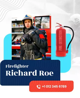 Professional Blue Firefighter Contact Information Poster Template