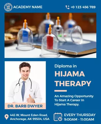 Professional Blue Hijama Therapy Diploma Course Poster Template