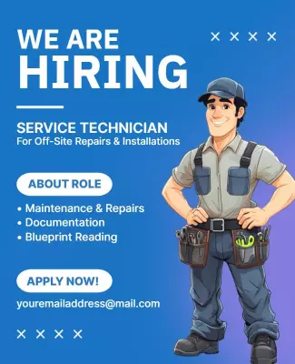 Professional Blue Hiring Service Technician Job Poster Template