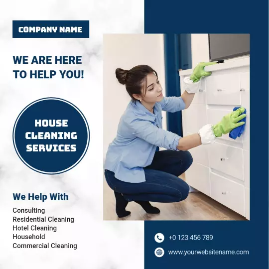 Professional Blue House Cleaning Services Assistance Ad Template