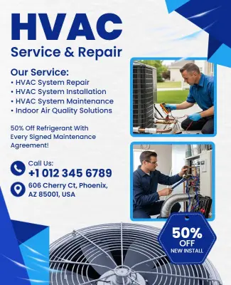 Professional Blue HVAC Service and Repair Solutions Flyer Template