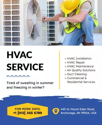 Professional Blue HVAC Service Repair and Maintenance Poster Template