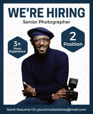 Professional Blue Job Recruitment Senior Photographer Poster Template