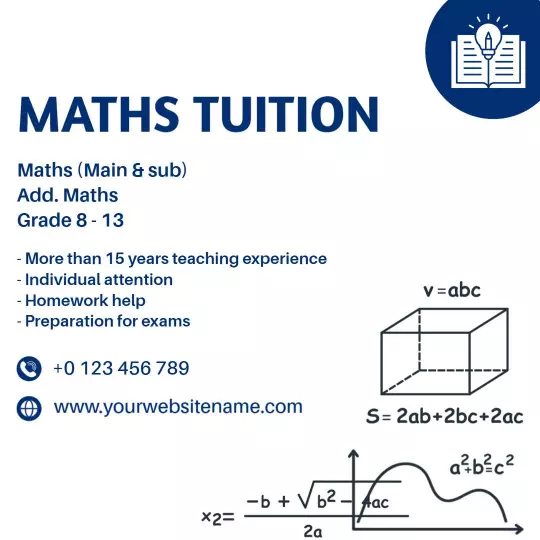 Professional Blue Maths Tuition with Personalized Support Ad Template