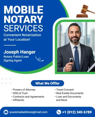 Professional Blue Mobile Notary Services Information Flyer Template