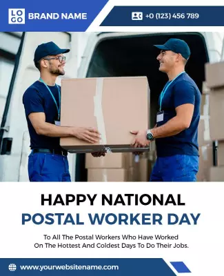 Professional Blue National Postal Worker Day Appreciation Poster Template