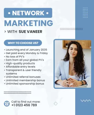Professional Blue Network Marketing with Sue Vaner Poster Template