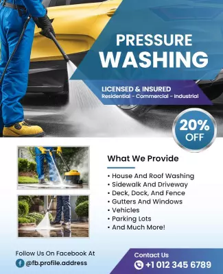 Professional Blue Pressure Washing Service Promotion Poster Template