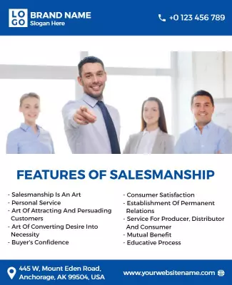 Professional Blue Salesmanship Features Overview Poster Template