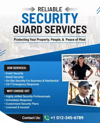 Professional Blue Security Guard Services Advertisement Poster Template
