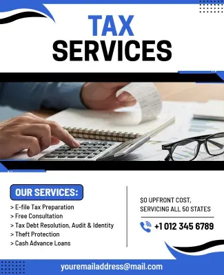 Professional Blue Tax Assistance Services Information Flyer Template