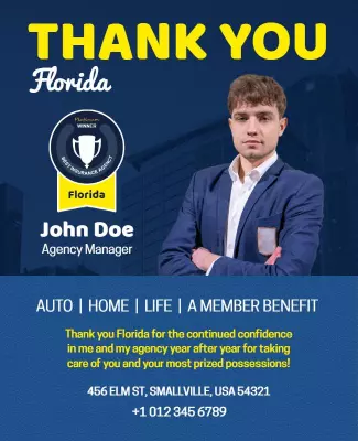 Professional Blue Thank You Insurance Agency Poster Template
