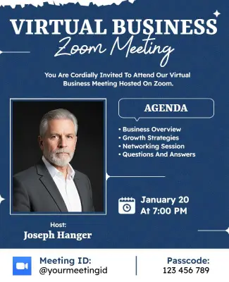 Professional Blue Virtual Business Networking Meeting Flyer Template