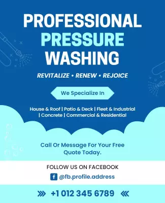 Professional Blue Water-Themed Pressure Washing Service Poster Template