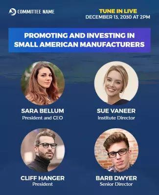 Professional Blue Webinar on American Manufacturing Investment Poster Template