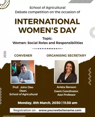 Professional Brown International Women's Day Debate Poster Template