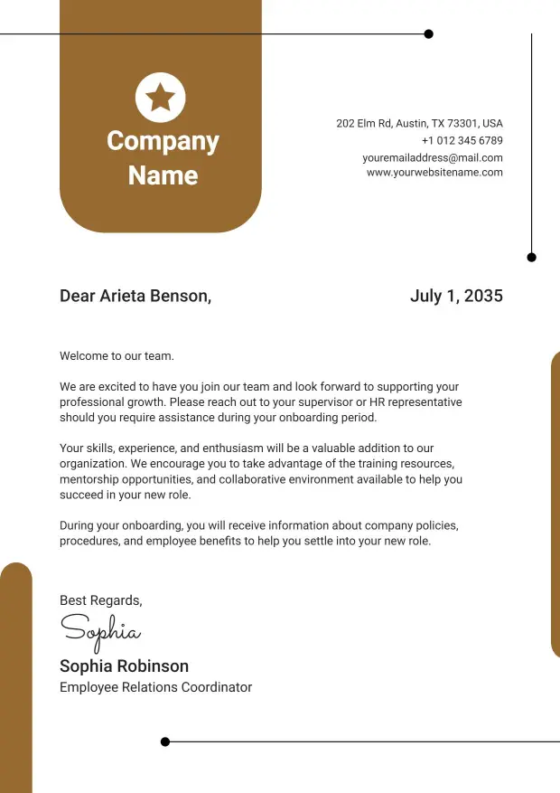 Professional Brown Modern Company Employment Letterhead Template