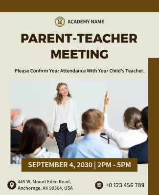 Professional Brown Parent-Teacher Meeting Announcement Poster Template