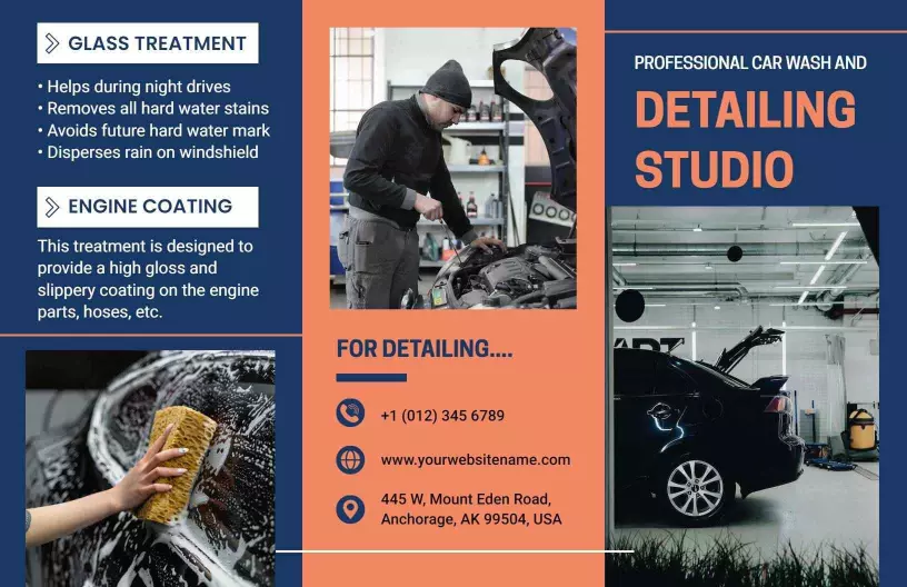 Professional Car Detailing Services with Gloss Treatment Brochure Template