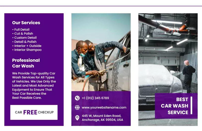 Professional Car Wash Services Full Detail and Custom Wash Brochure Template