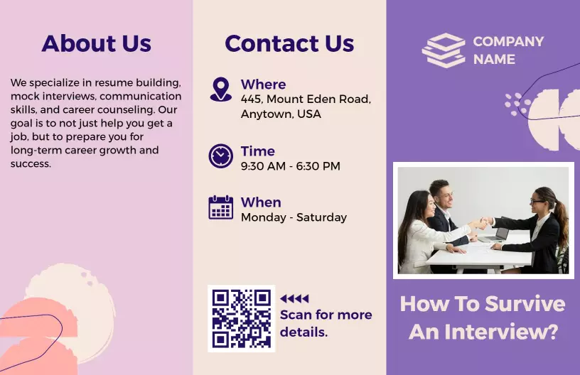 Professional Career Counseling Interview Preparation Tri Fold Brochure Template