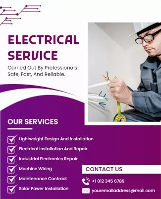 Modern Purple Electrical Service Repair Flyer Template