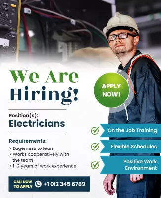 Professional Electrician Job Recruitment Announcement Poster Template
