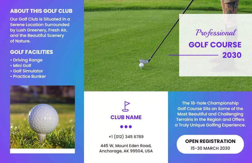 Professional Golf Course Club Facilities Registration Brochure Template