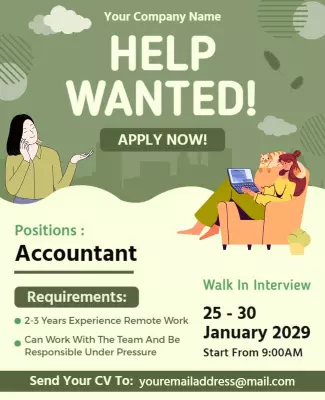 Professional Green Help Wanted Job Fair Interview Poster Template