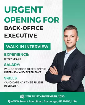 Professional Green Job Recruitment Walk-In Interview Poster Template