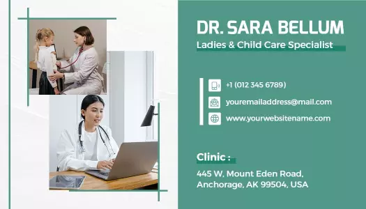 Professional Green Ladies and Child Care Specialist Business Card Template