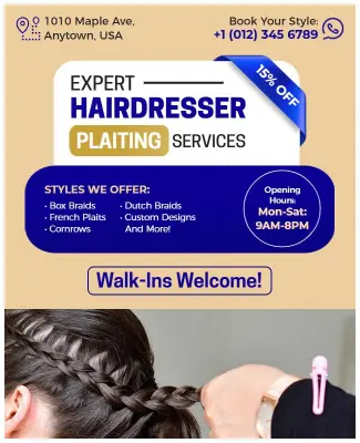 Professional Hairdresser Plaiting Service Flyer Template