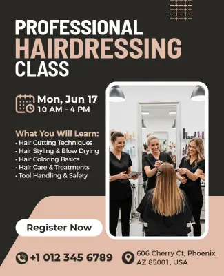 Professional Hairdressing Training Class Flyer Template