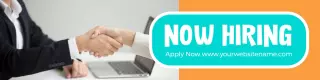 Professional Handshake in Orange and Aqua Now Hiring LinkedIn Banner Template
