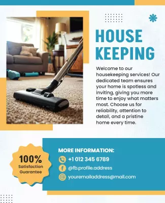 Modern Blue Promotional Housekeeping Services Flyer Template